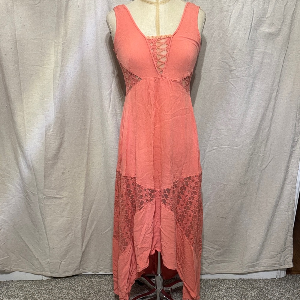 Tobi Peach Lace High Low Dress